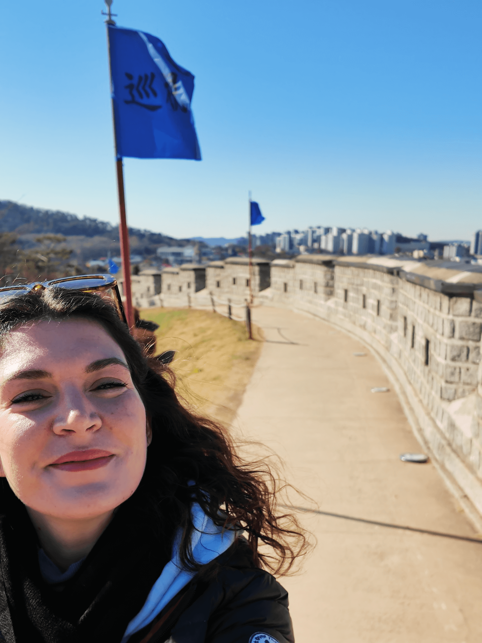 Vue sur la ville de Suwon depuis les remparts de Hwaseong, en Corée du Sud.